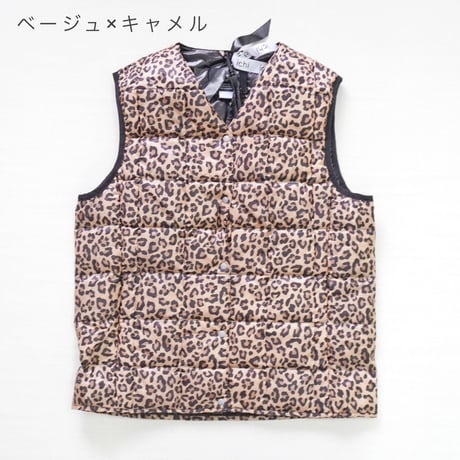 ＊レディース＊i c h i × TAION - Knit Cardigan + Leopard Inner Down Vest