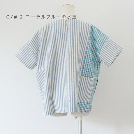 2色レディース＊快晴堂-Girl's インディゴサッカーに水玉 ミックス水玉半袖シャツ/52S-01