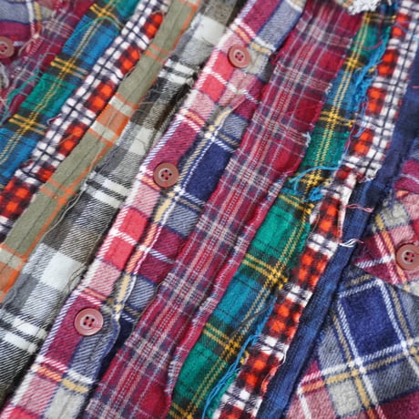 ＊ユニセックス＊yoused-flannel PW dress shirts ネルチェックシャツパッチワークドレスシャツ/A