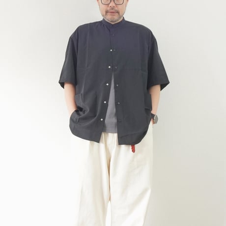 ＊ユニセックス＊ämne-アンヌ-NYLON park shirts / amn-SH-057 / ブラック
