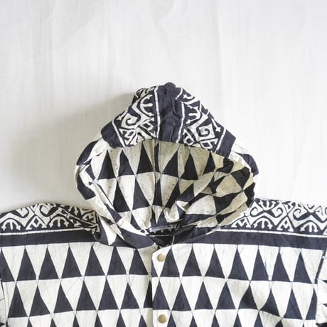 ＊ユニセックス＊Jawandi-ジャワンディー-Sanp Button Hoodie Jacket/スナップボタン フーディジャケット/ブラックホワイト・インドネシアバティック/A