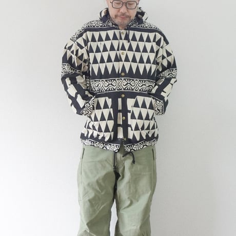 ＊ユニセックス＊Jawandi-ジャワンディー-Sanp Button Hoodie Jacket/スナップボタン フーディジャケット/ブラックホワイト・インドネシアバティック/A