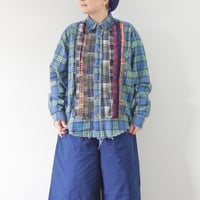 ＊ユニセックス＊yoused-flannel PW dress shirts ネルチェックシャツパッチワークドレスシャツ/B