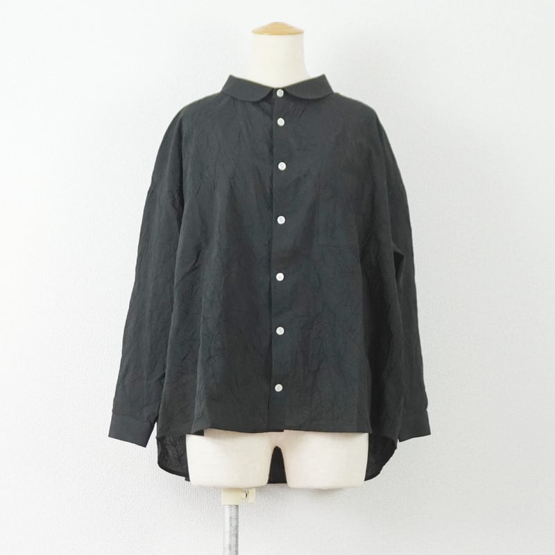 2色＊レディース＊Linen ya-リネンヤ-丸襟ブラウス シワ加工/カーキ