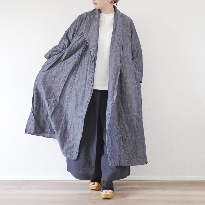 レディース＊Linenya-リネンヤ-コットンリネン ショールカラーガウン