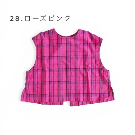 2色＊レディース＊prit -16/1リネンコットンチェック2wayべスト P81608