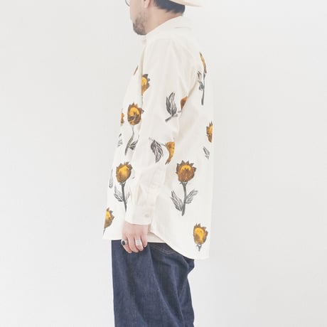 ＊ユニセックス＊Jawandi-ジャワンディー-Hand Stamp Flower L/S Basic Shirts/ハンドプリントシャツ