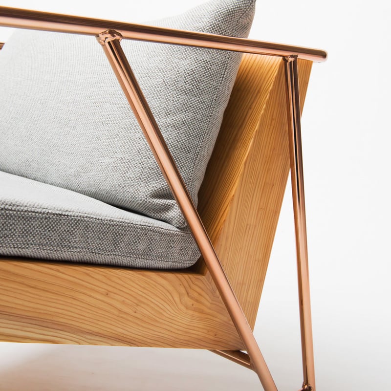 MASS Series Lounge Chair -Natural Wood & Copper