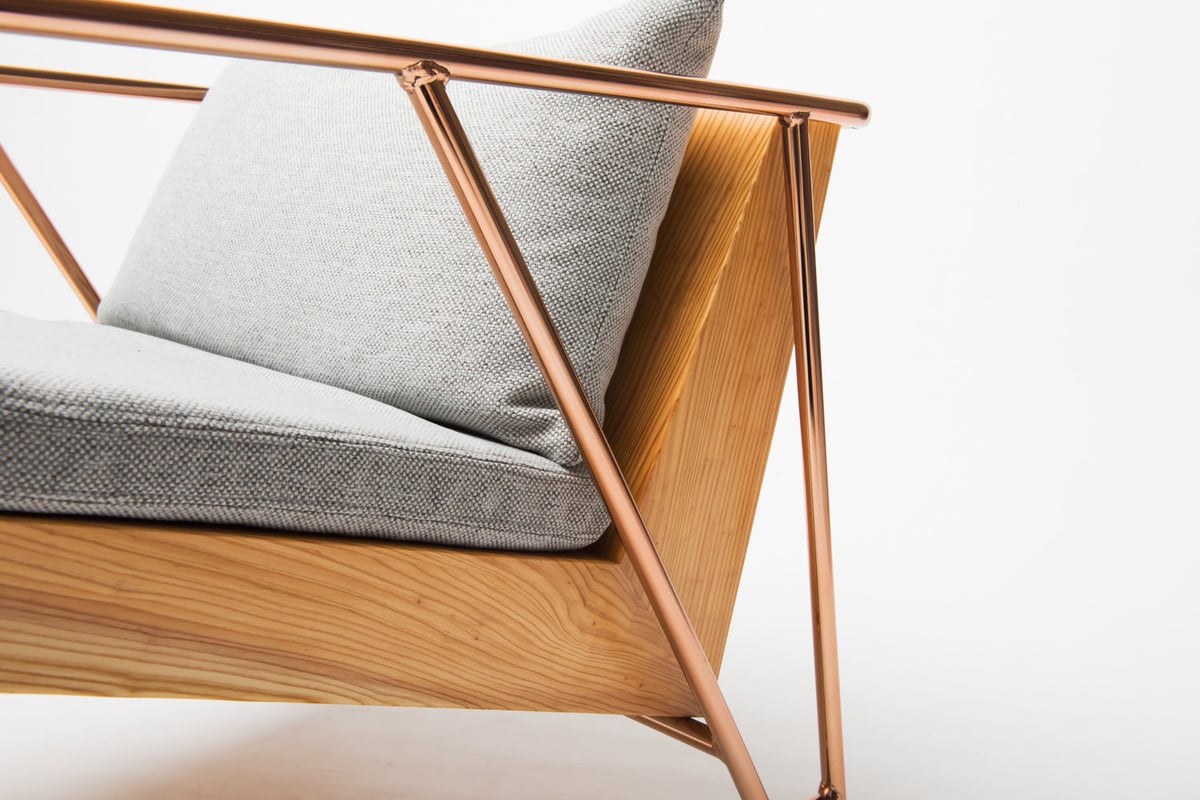 MASS Series Lounge Chair -Natural Wood & Copper
