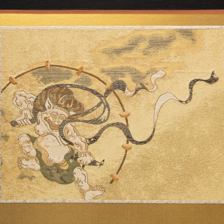 別所実正作 柊透かし 大鍬形之兜 風神雷神図二曲屏風飾り