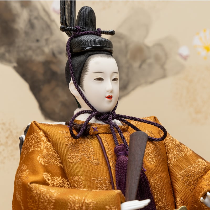 京十番親王飾「黄櫨染：桐竹鳳凰麒麟文錦」 | 桂雛／小佐畑人形店