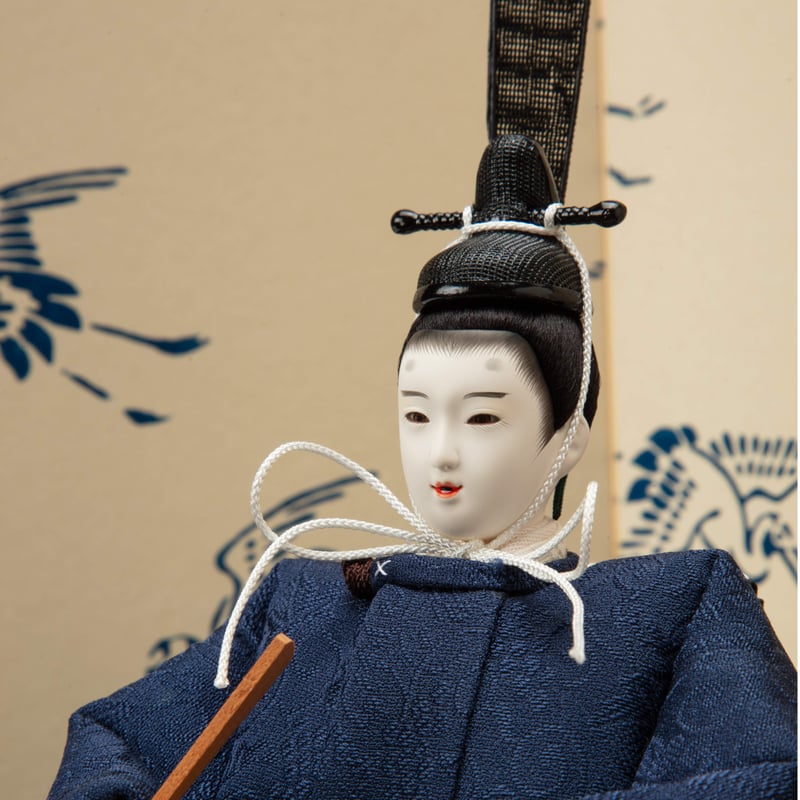 京十一番親王飾「本藍染：葡萄唐草文錦」 | 桂雛／小佐畑人形店