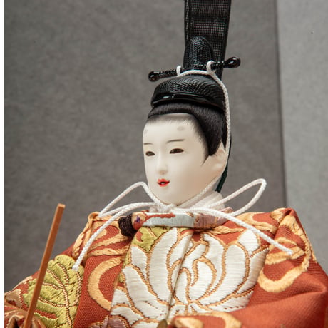 京十一番親王飾り「唐織袋帯：菊水に椿文錦」