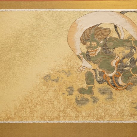 別所実正作 柊透かし 大鍬形之兜 風神雷神図二曲屏風飾り