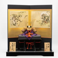 別所実正作 柊透かし 大鍬形之兜 風神雷神図二曲屏風飾り