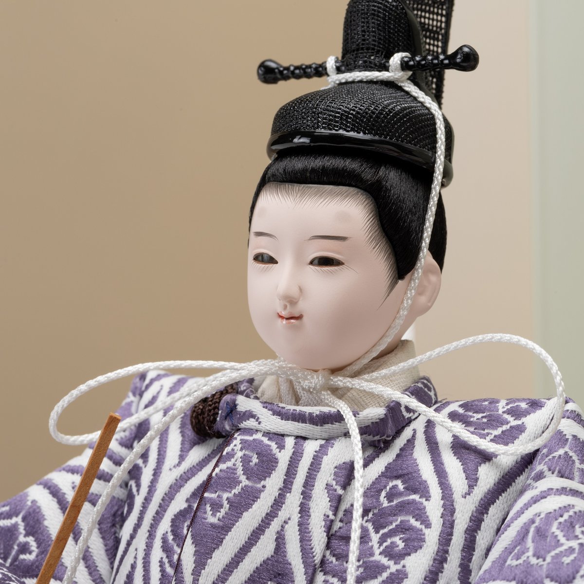 京十一番親王飾り「雲立涌文錦（紫色）」（柔相顔） | 桂雛／小佐畑人形店