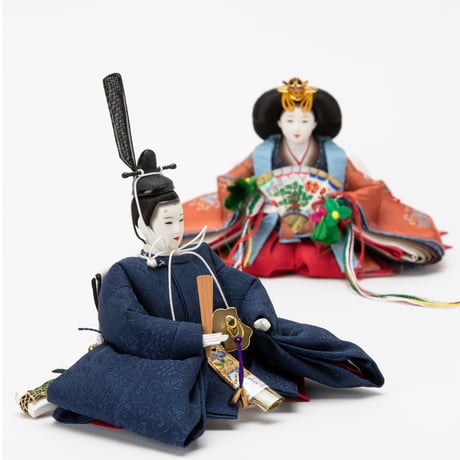 京十一番親王飾「本藍染：葡萄唐草文錦」