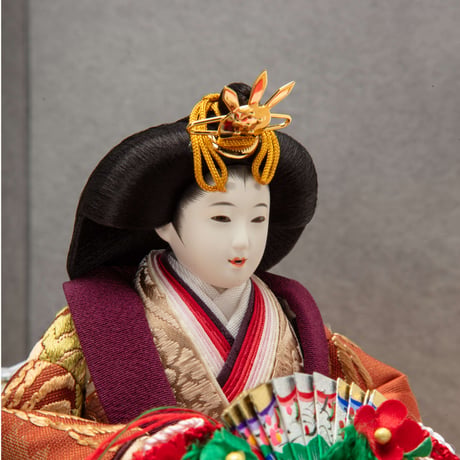 京十一番親王飾り「唐織袋帯：菊水に椿文錦」