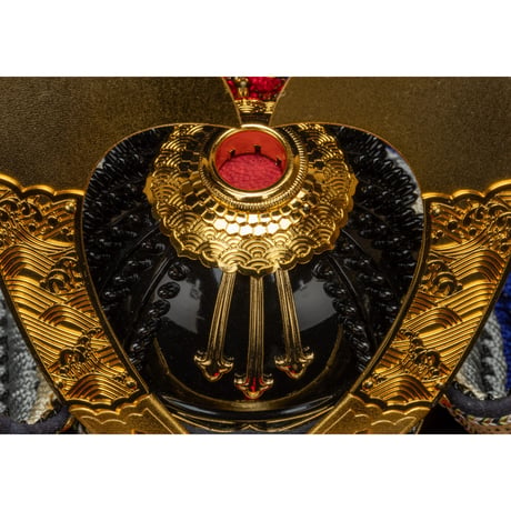 別所実正作 重ね鍬形 波間図大鍬形之兜 書「飛龍」二曲屏風飾り