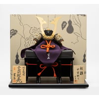 別所実正作 阿古陀形 二十四間総星兜 京唐紙二曲屏風飾り