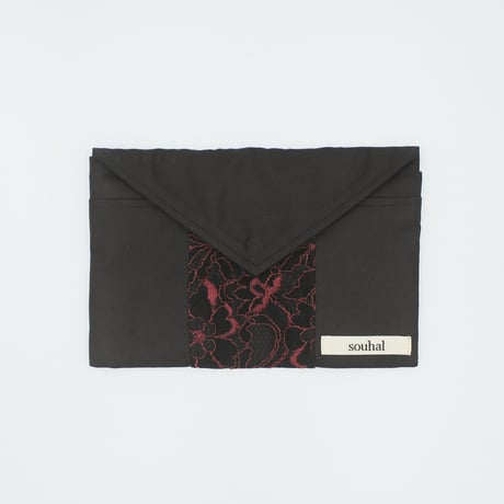 【ミンネ展示】洗えるマスクケース│『Email message』souhalマスクケース│ブラック×レッドレース（品番：B79）【送料無料・代引き手数料無料】