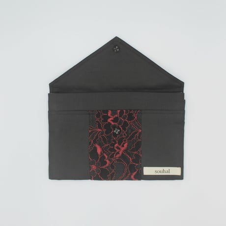 【ミンネ展示】洗えるマスクケース│『Email message』souhalマスクケース│ブラック×レッドレース（品番：B79）【送料無料・代引き手数料無料】