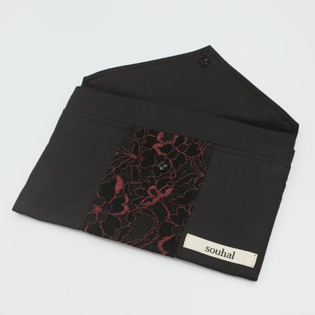 【ミンネ展示】洗えるマスクケース│『Email message』souhalマスクケース│ブラック×レッドレース（品番：B79）【送料無料・代引き手数料無料】