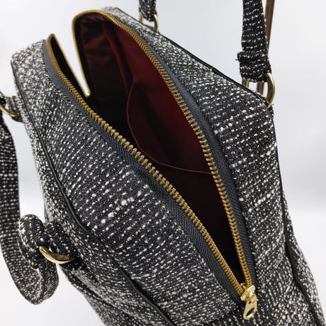 souhalアイコンbag｜ソフトプリーツ2wayバッグ｜ラメブッチャー・ブラック&ホワイト(B65B)【Creema取り寄せ・要相談】