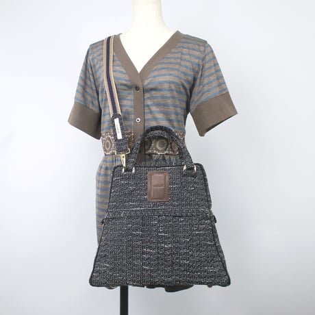souhalアイコンbag｜ソフトプリーツ2wayバッグ｜ラメブッチャー・ブラック&ホワイト(B65B)【Creema取り寄せ・要相談】