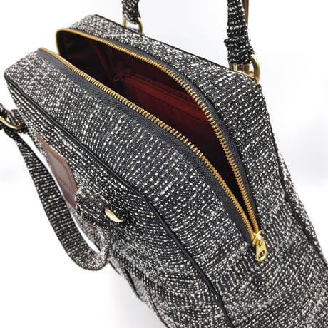 souhalアイコンbag｜ソフトプリーツ2wayバッグ｜ラメブッチャー・ブラック&ホワイト(B65B)【Creema取り寄せ・要相談】