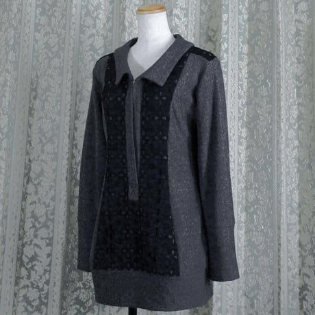 シルバーラメスキッパーブラウス【make  me・シリーズ】(グレーシルバー)(J44)
