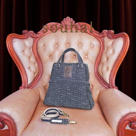 souhalアイコンbag｜ソフトプリーツ2wayバッグ｜ラメブッチャー・ブラック&ホワイト(B65B)【Creema取り寄せ・要相談】