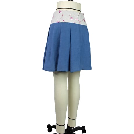 【帯ボトムスシリーズ】ヒップハングのソフトプリーツスカート　本体：ベルギーリネン　(ブルー)　D2　【送料・代引き手数料無料】