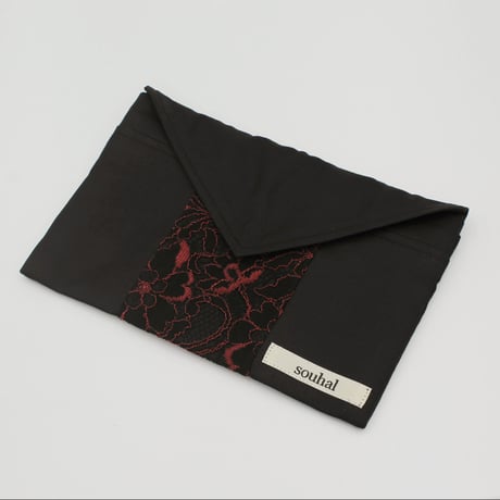 【ミンネ展示】洗えるマスクケース│『Email message』souhalマスクケース│ブラック×レッドレース（品番：B79）【送料無料・代引き手数料無料】