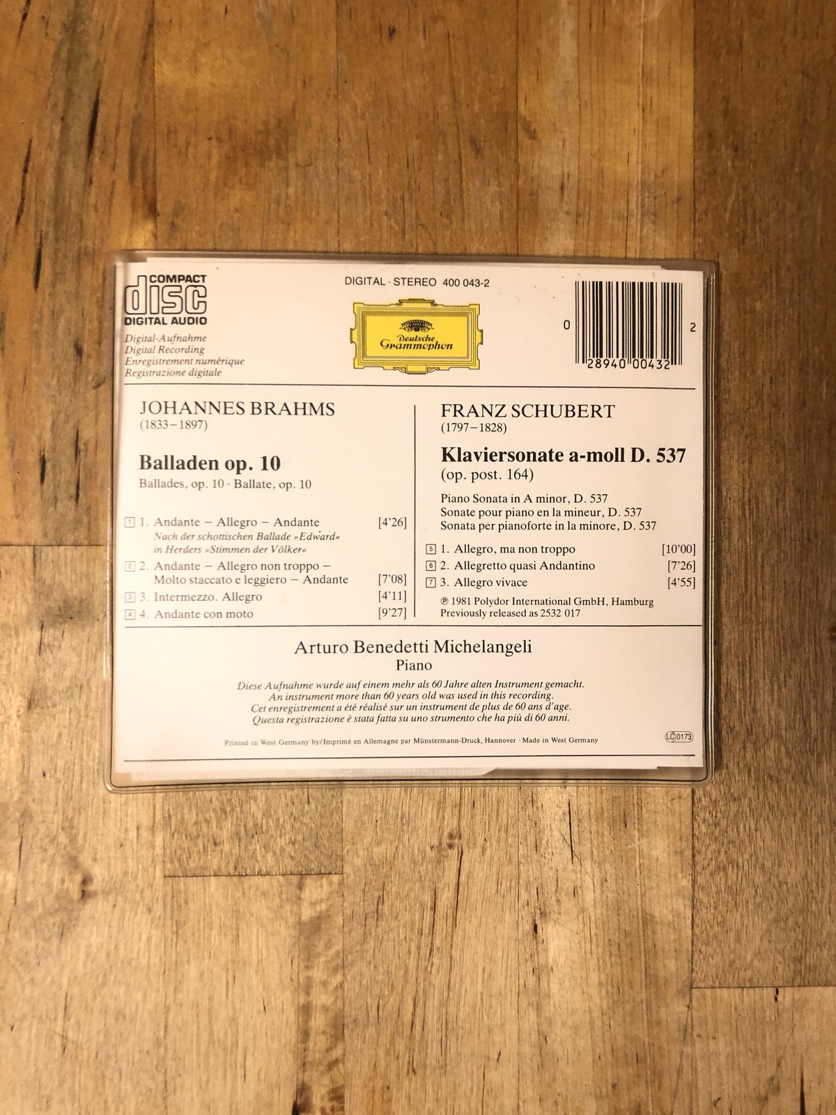ブラームス: 4つのバラード, 他 / ミケランジェリ（輸入盤CD