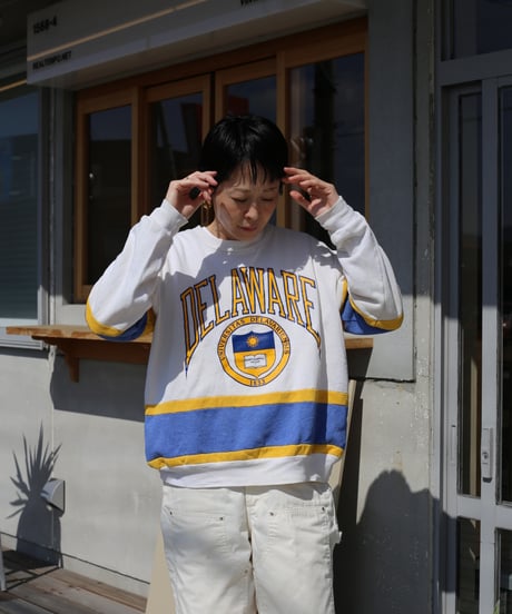 【USED】 ［薄手］USA製 NUTMEG MILLS / DEL AWARE カレッジロゴ スウェット (ユニセックス)