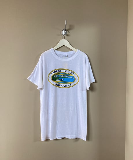 【USED】 80s Champion / “CAMP OF THE WOODS” プリントTシャツ (ユニセックス)
