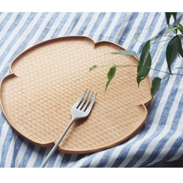 新品 木工房玄 高塚和則 花形パン皿 24センチ 桜