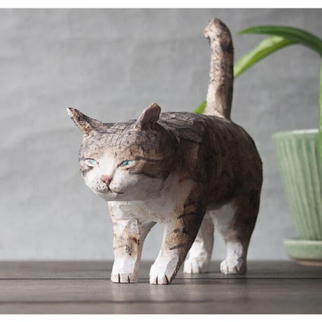 渡辺 雅人　手彫りの猫 /w50 ×d140×h135（しっぽ含）   WA-24