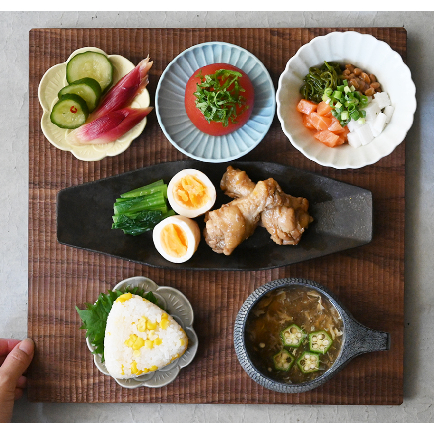 ふるいともかずさん　木製さざ波プレートハーフ ふるいともかず さざ波プレート小 和食器通販｜さわらぎ