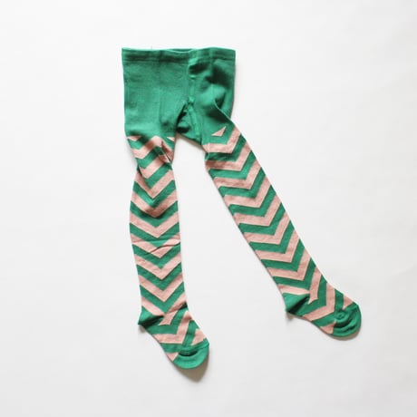 Kids tights chevron pattern / green pink