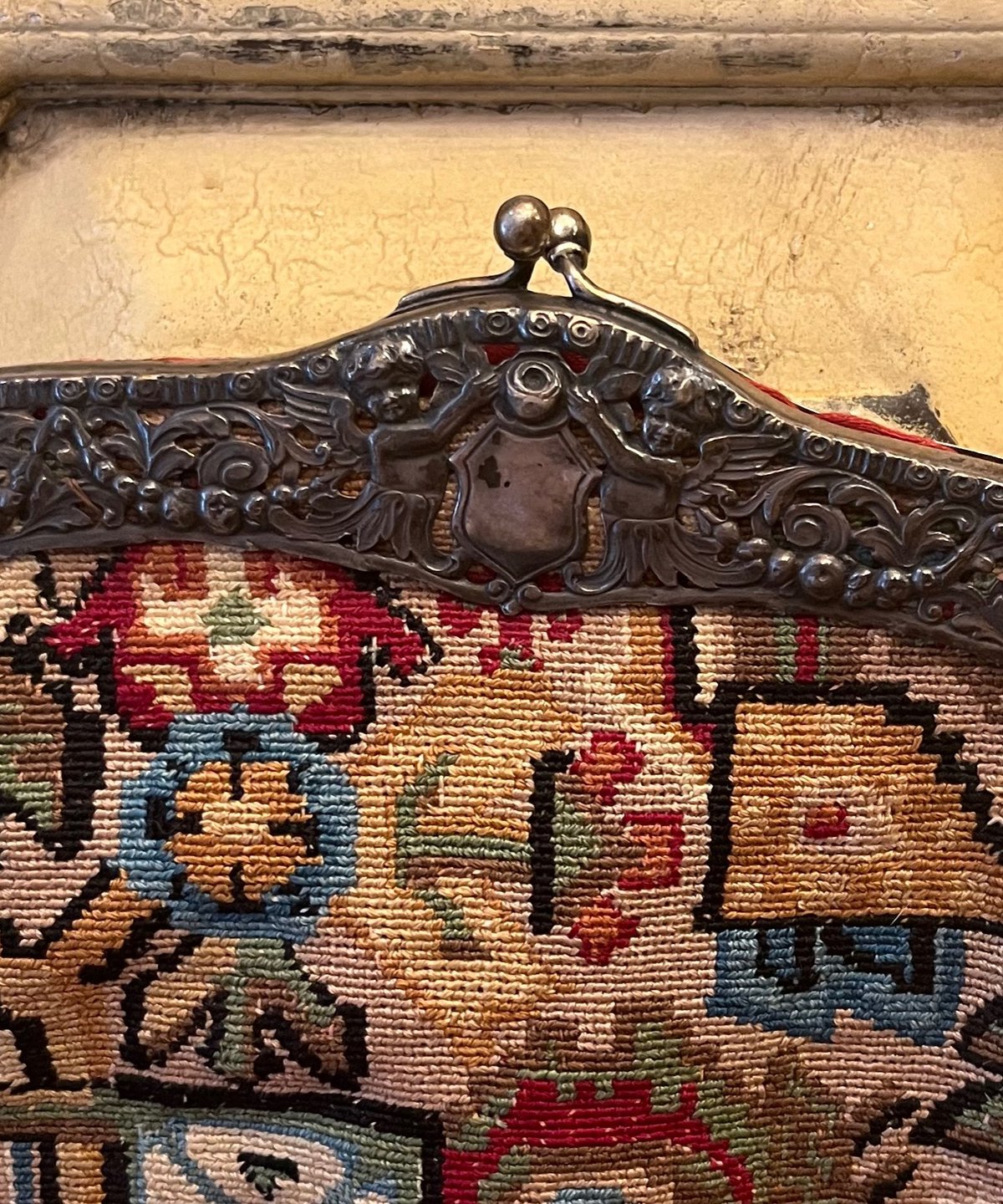 ‼️SALE‼️エンジェル刺繍（40✖30cm） 12000円→6500円 German antique rose embroidery mini bag | Basem