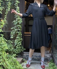 40’s beaded embroidery big collar one-piece