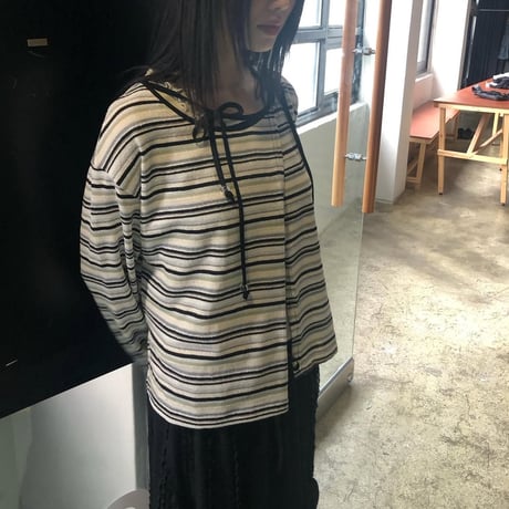 Striped Ribbon-Tie Cardigan