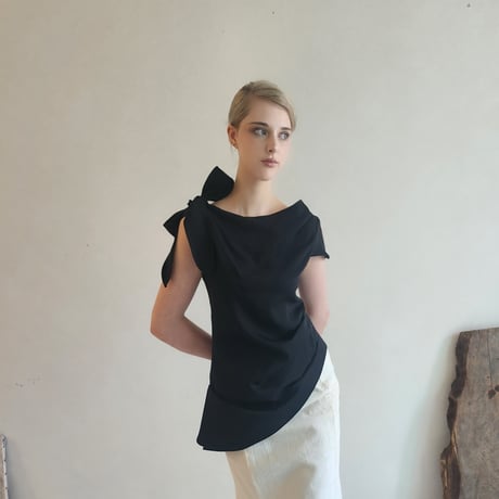 asymmetric draped bow shoulder top