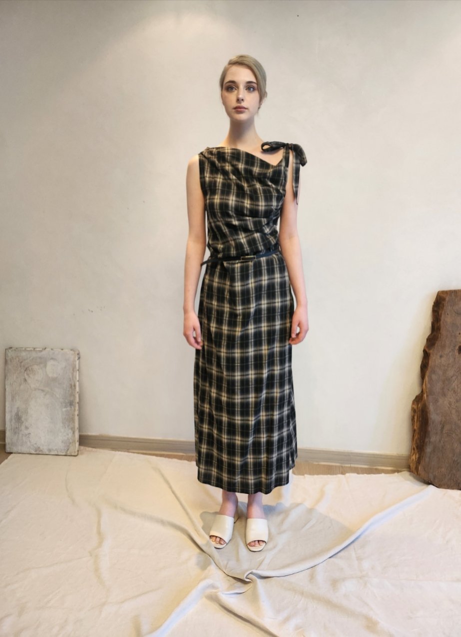 Ir　Draped plaid sleeveless dress Draped plaid sleeveless dress | Ir