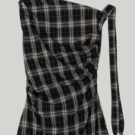 Draped plaid sleeveless dress