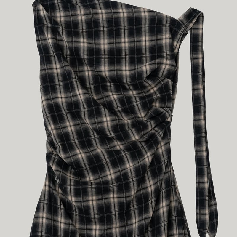 Draped plaid sleeveless dress | Ir