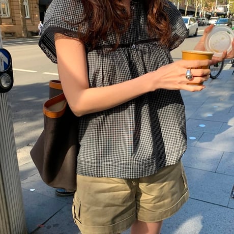 予約販売　Gingham Lace Blouse