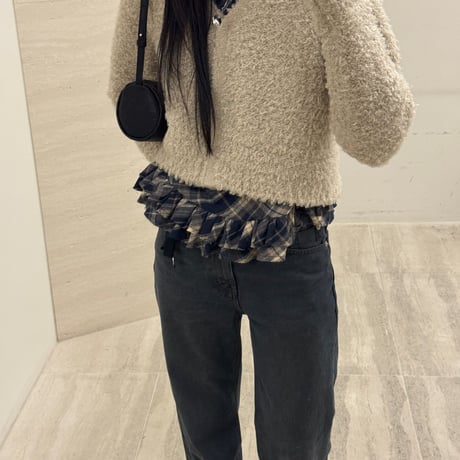 予約販売　Drawstring Plaid Ruffle Blouse